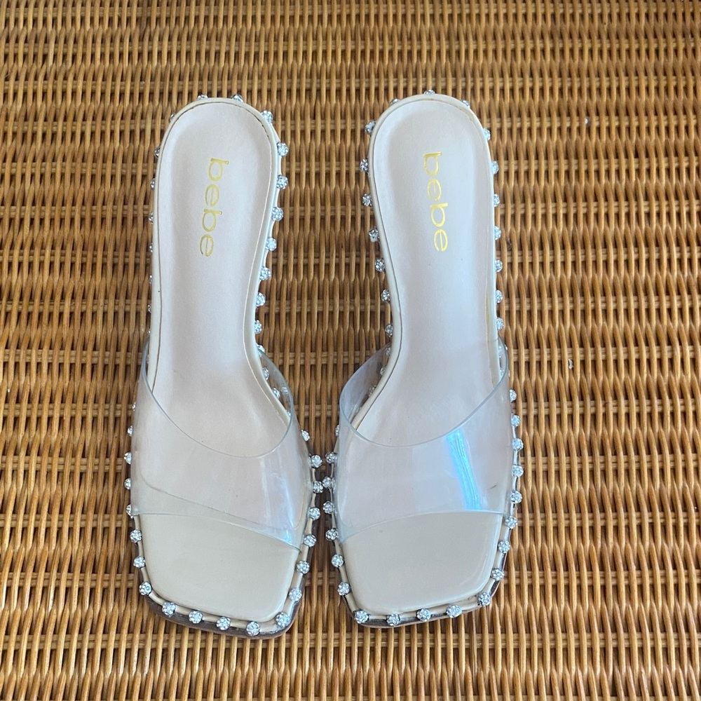 Bebe Women's Clear and Silver Embellished Heels